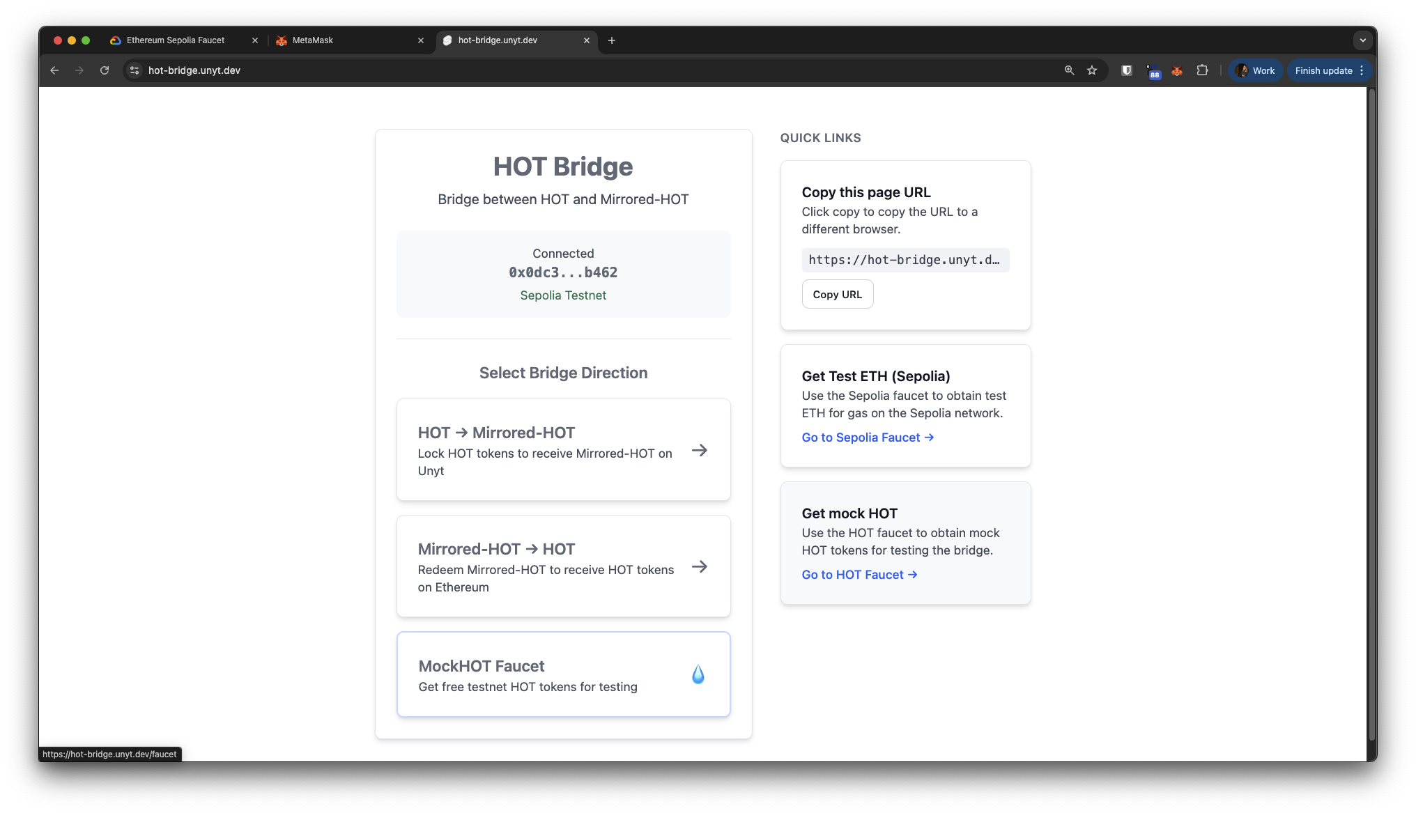 Unyt HOT bridge page