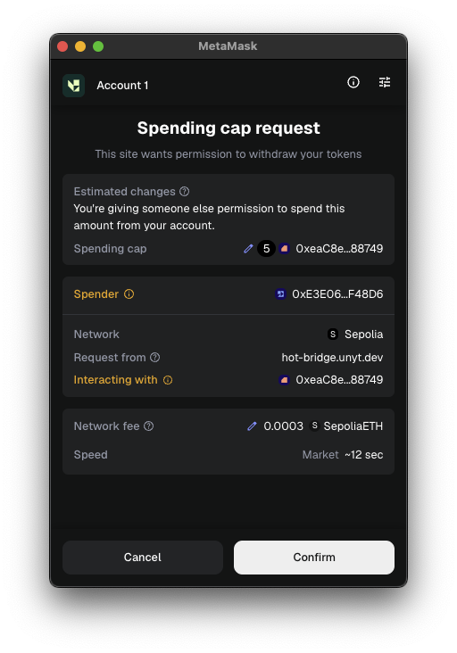 MetaMask spending cap request