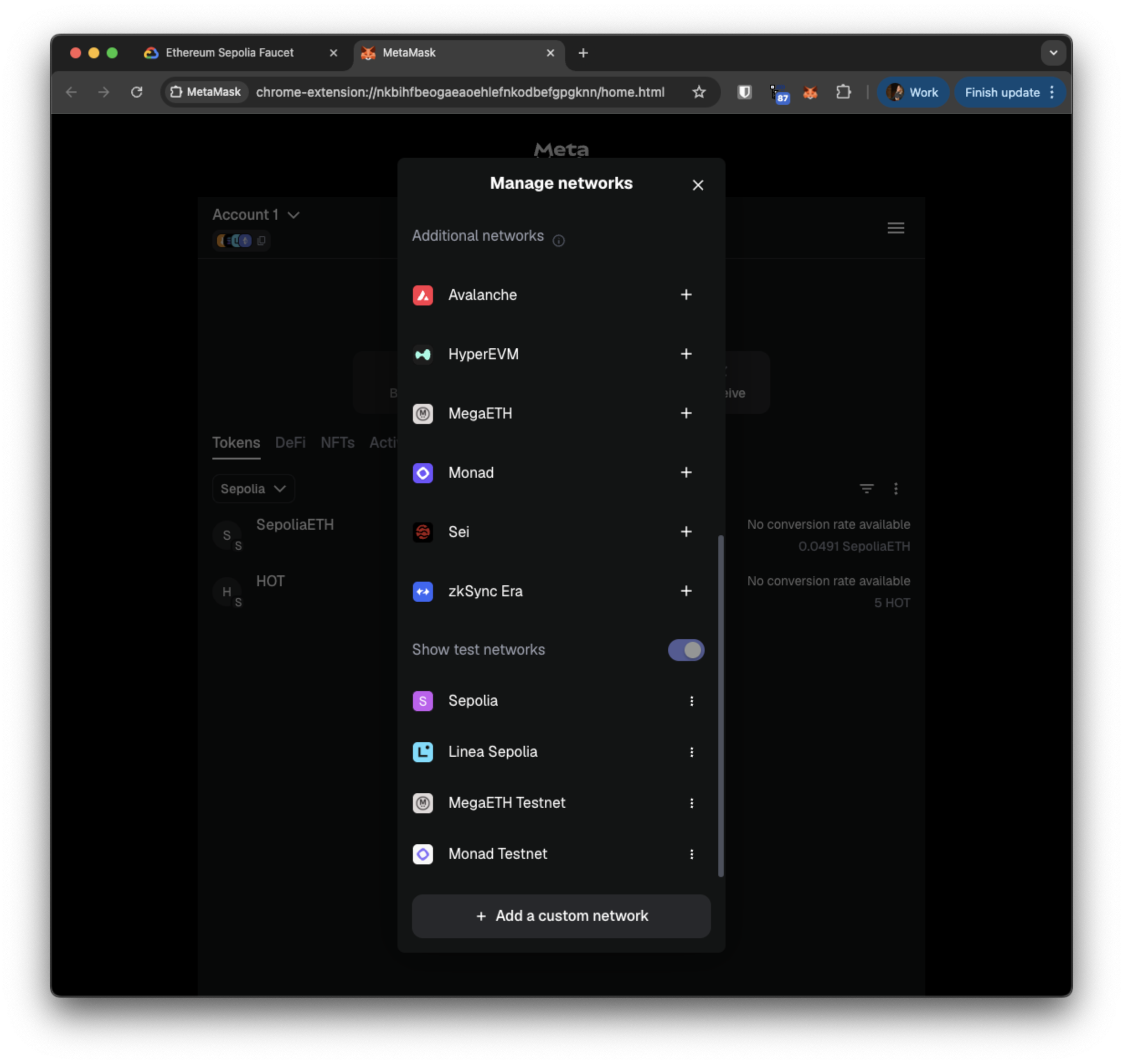MetaMask manage networks