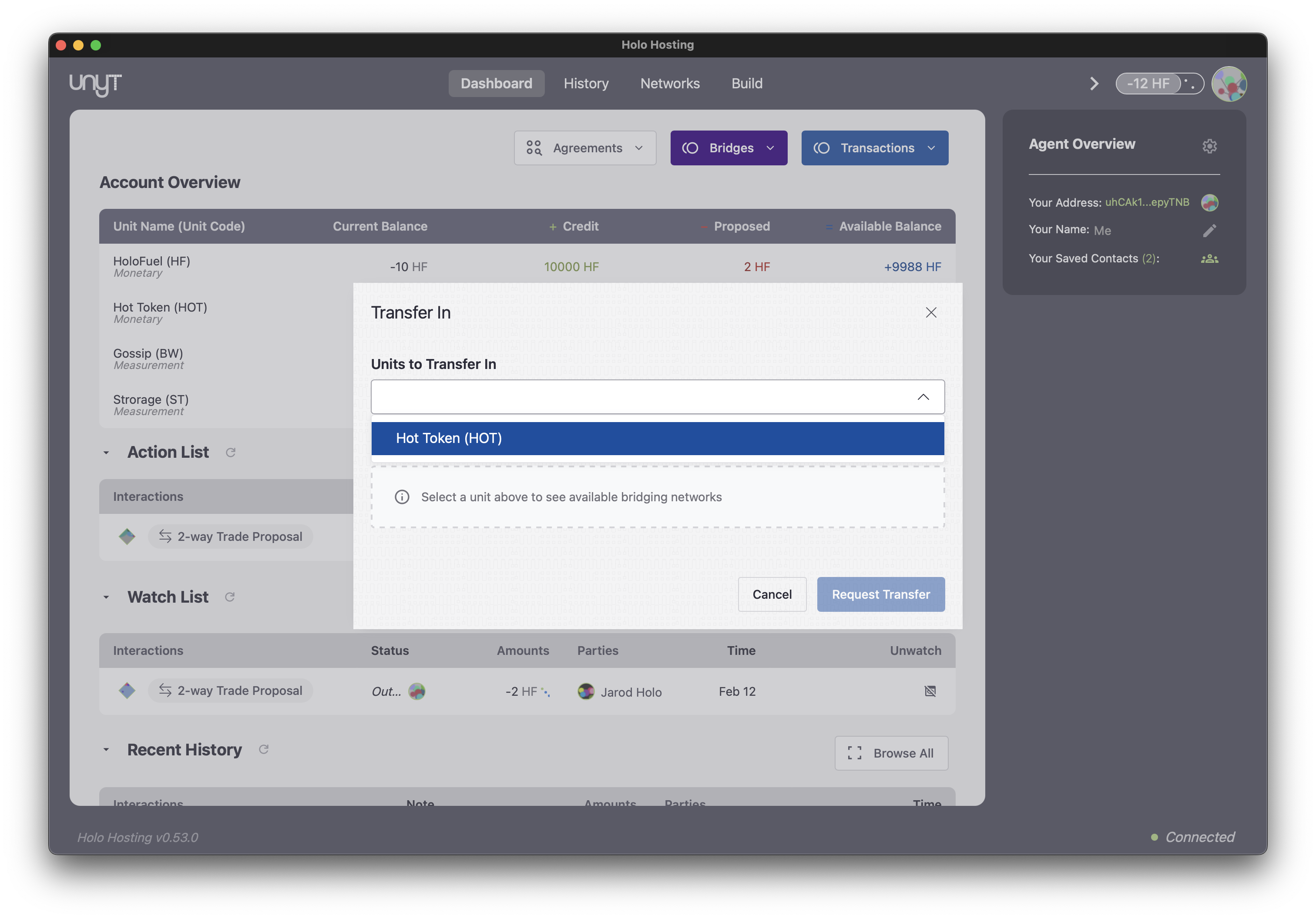 Selecting HOT unit for Transfer In